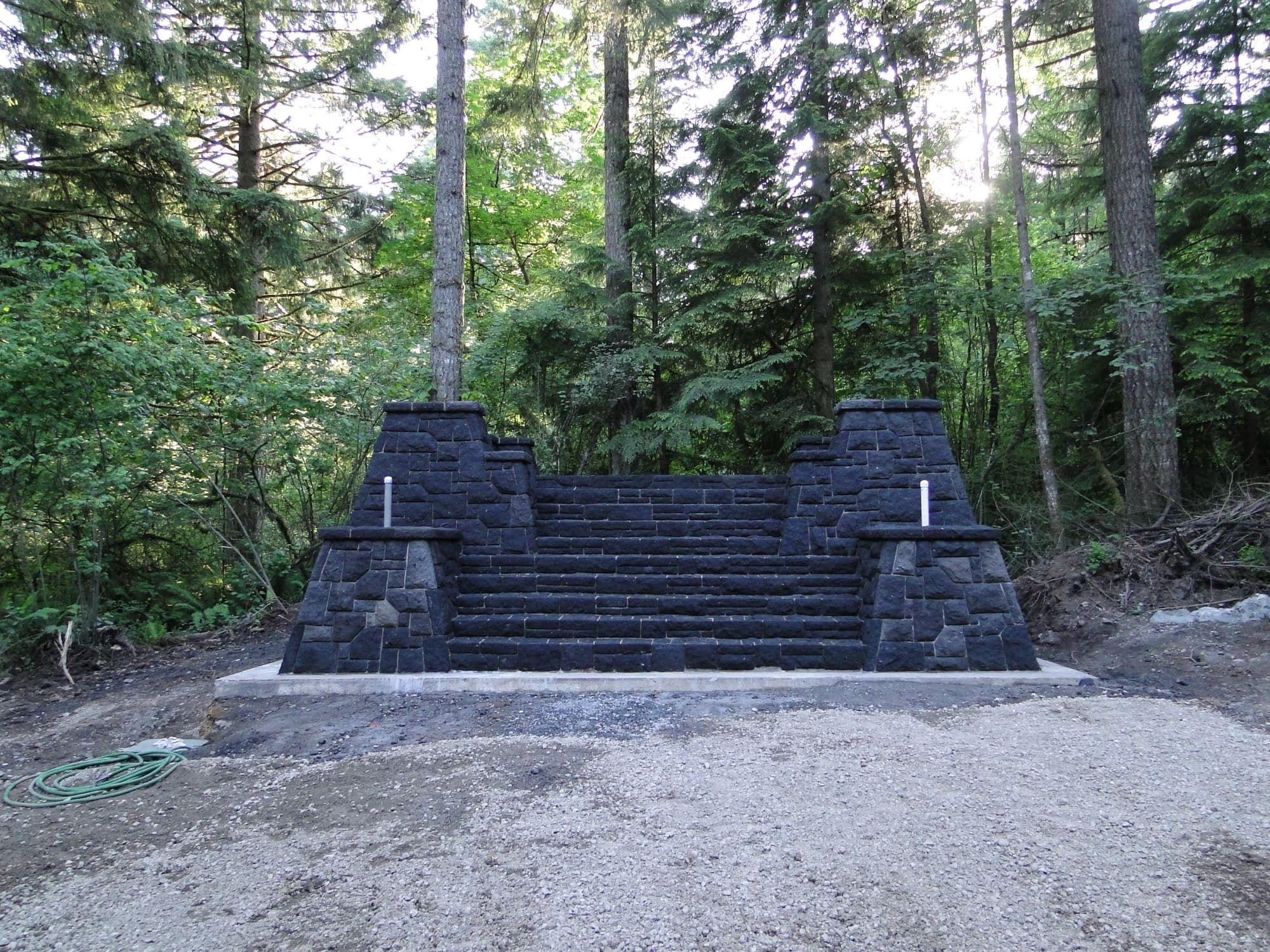 Black stone steps pillars