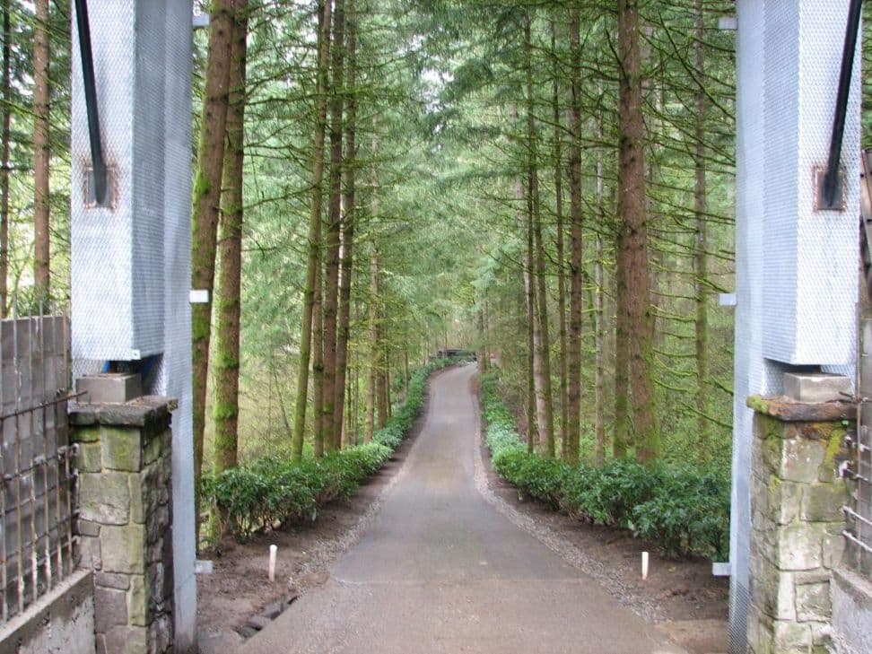 Gate pillars forest driveway