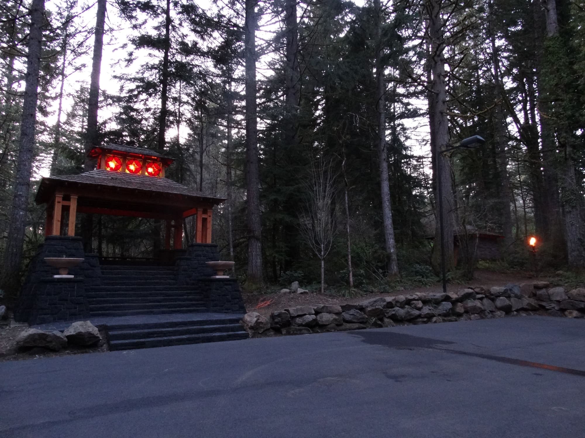 Gazebo glowing stained glass dusk
