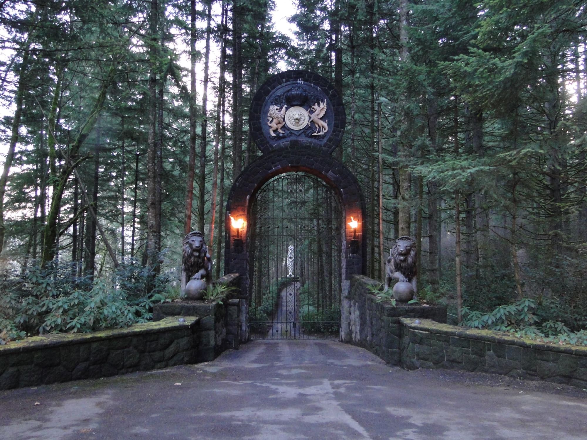 Lion gate torches dusk