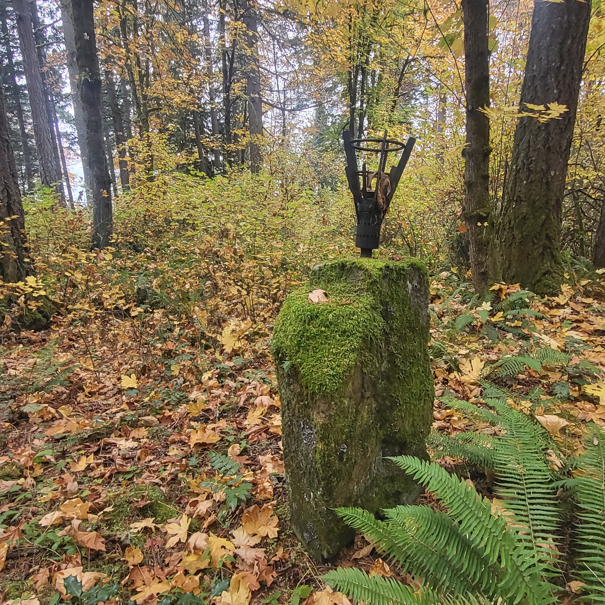 Mossy pillar rusted lamp