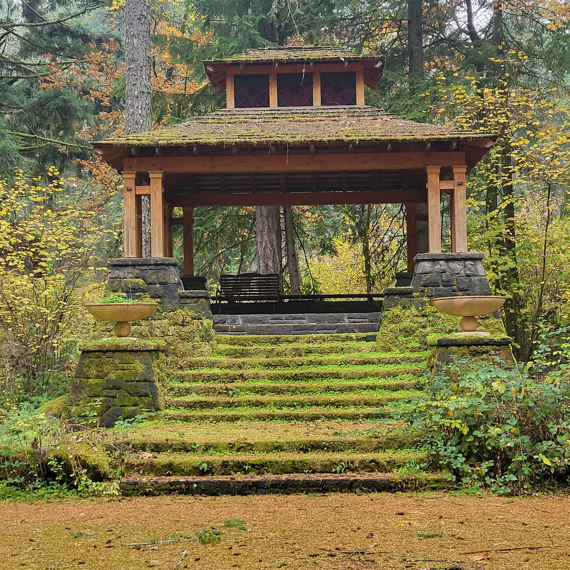 Pagoda gazebo mossy steps