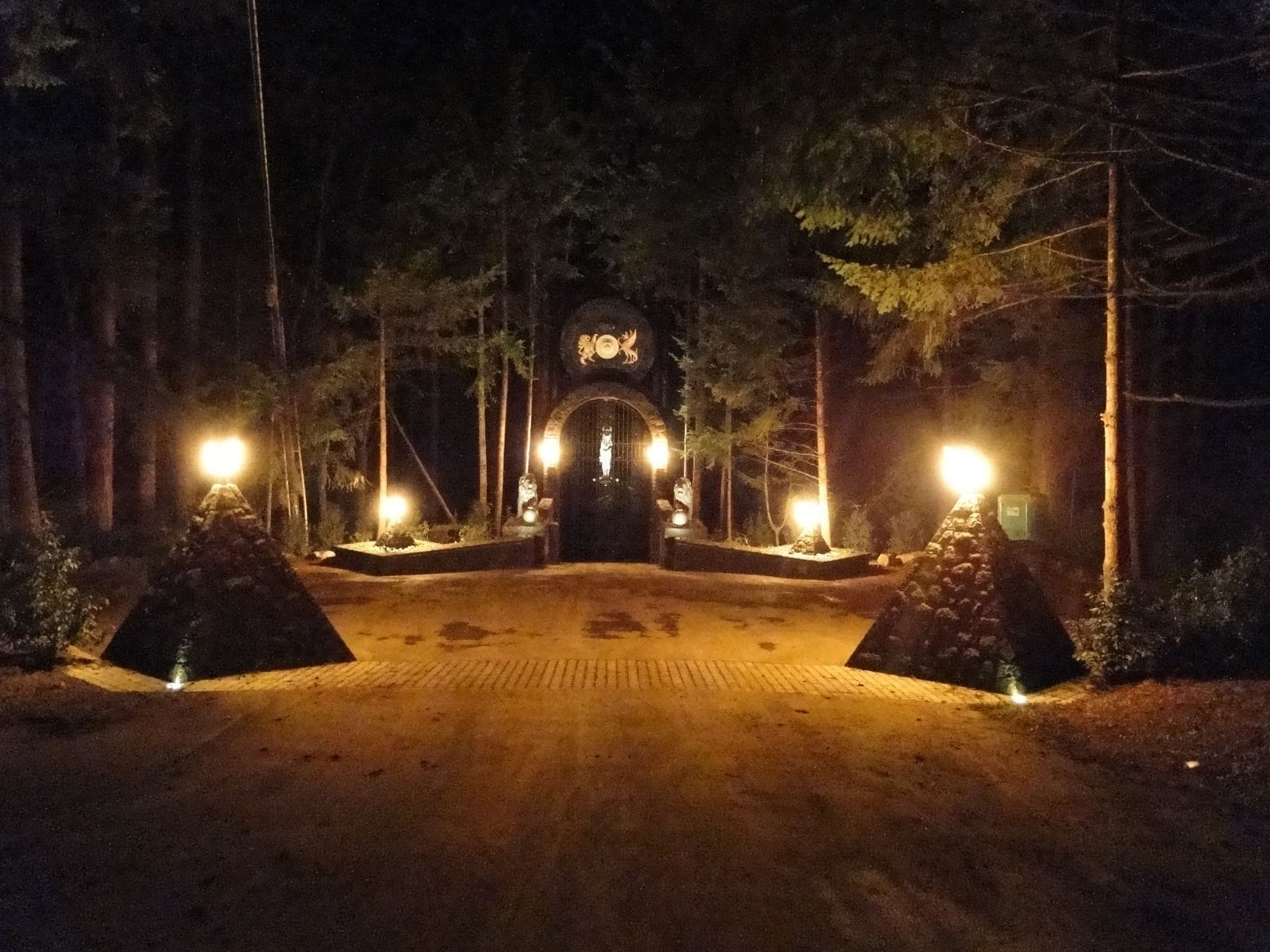 Pyramid torches gate night
