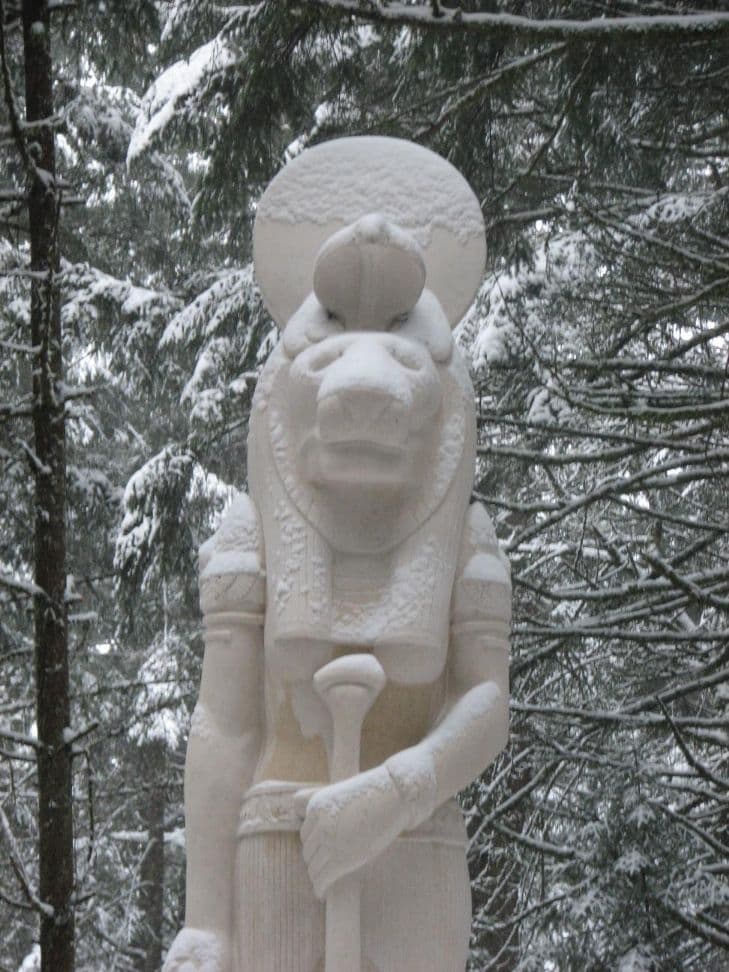 Snowy sekhmet statue closeup