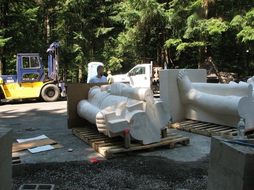 Statue parts forklift worksite