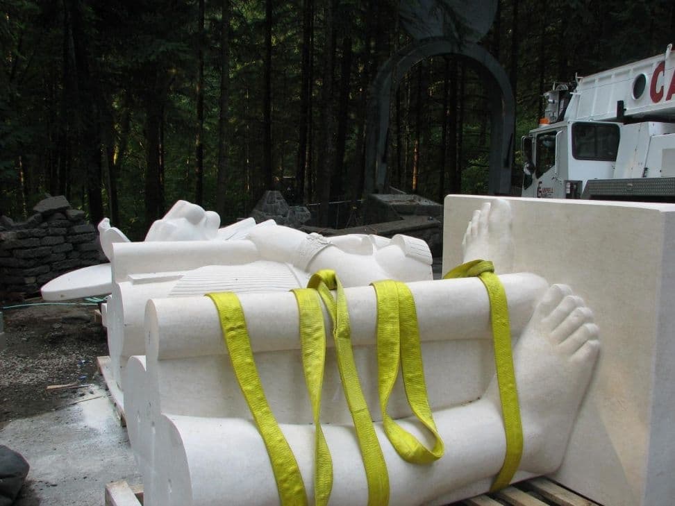Statue pieces staged pallets
