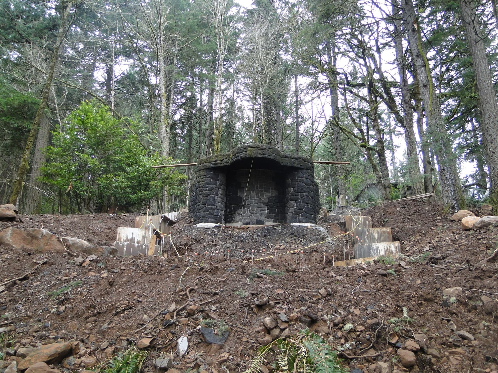 Stone fireplace forest construction
