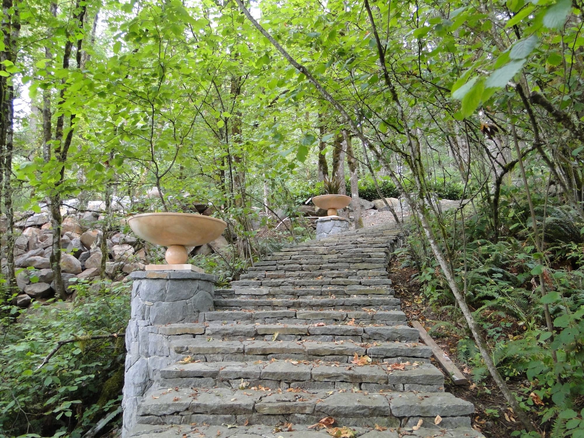 Stone staircase planter bowls