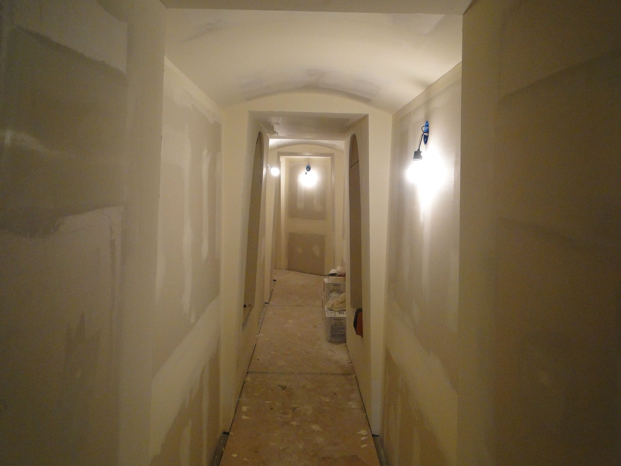 Taped drywall corridor lights