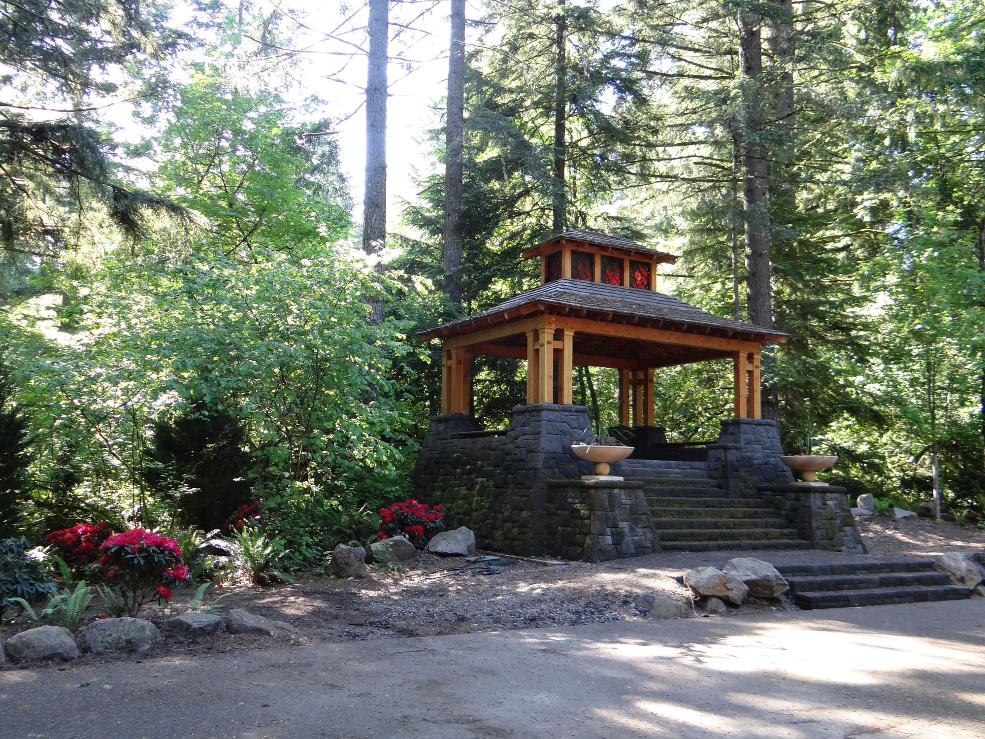 Wooden pagoda gazebo stone base